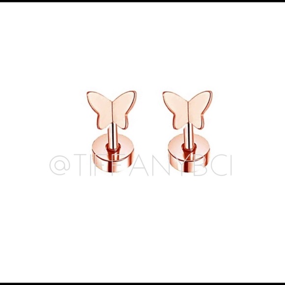 Rose Gold Butterfly Flat Back Earrings - Picture 1 of 2